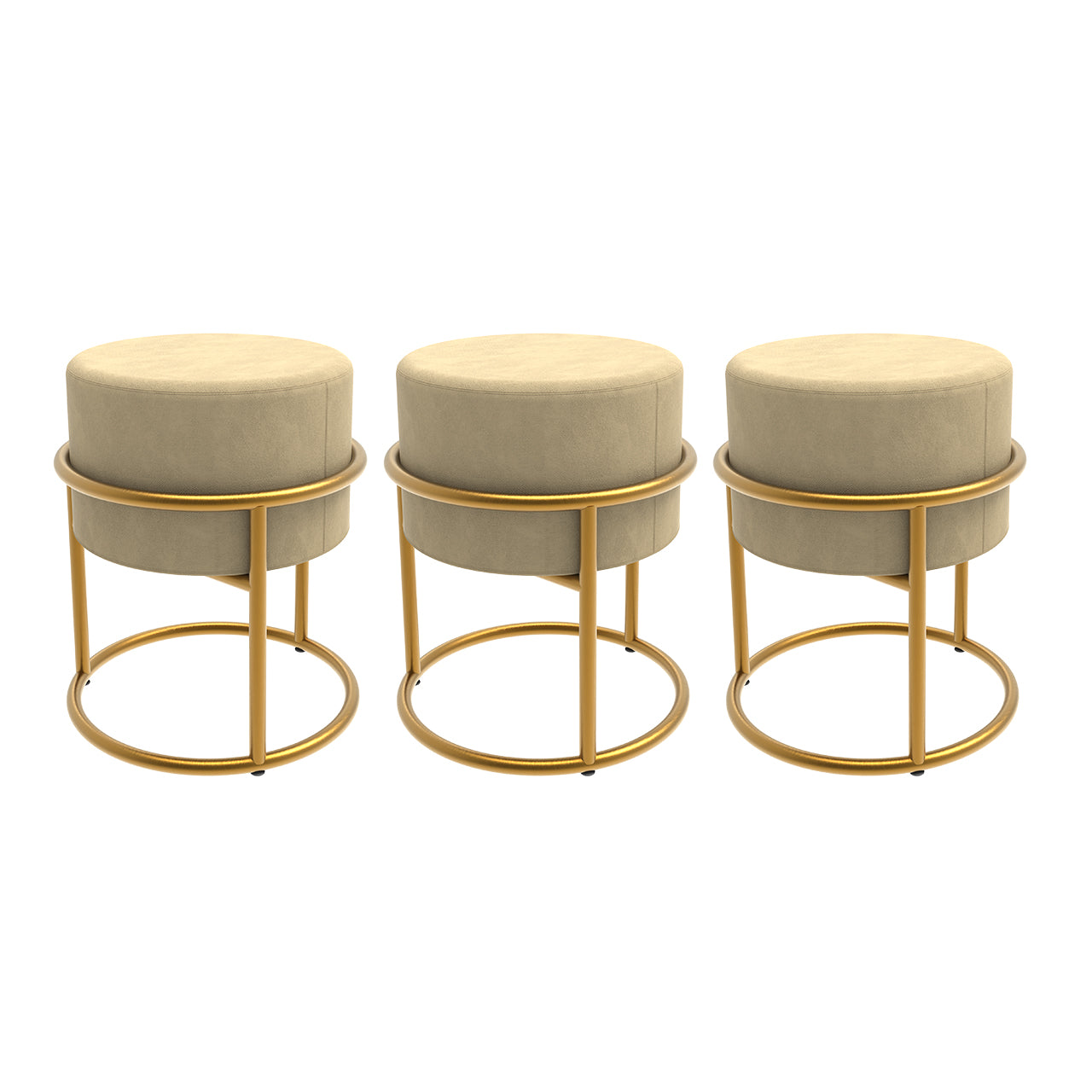 Kit 3 Puff Banqueta de ferro Dourado para Sala e Quarto Modenro