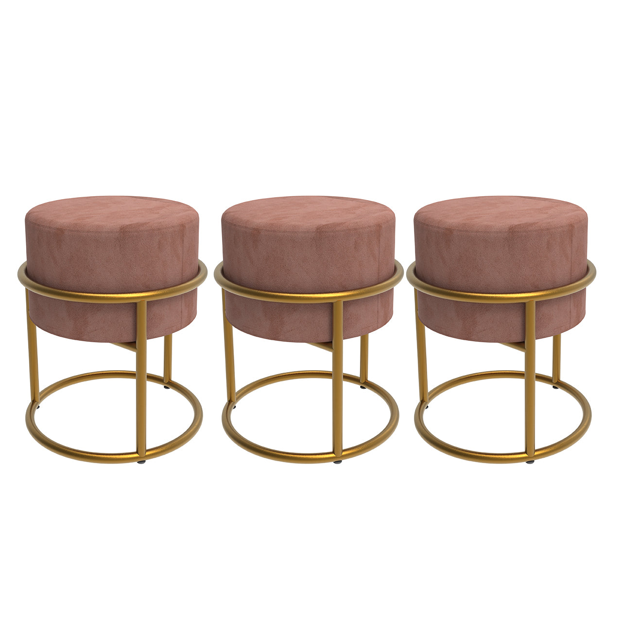 Kit 3 Puff Banqueta de ferro Dourado para Sala e Quarto Modenro
