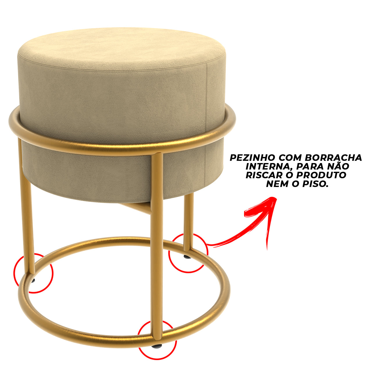 Kit Puff Banqueta de ferro para Sala de Estar e Recepção Dourado