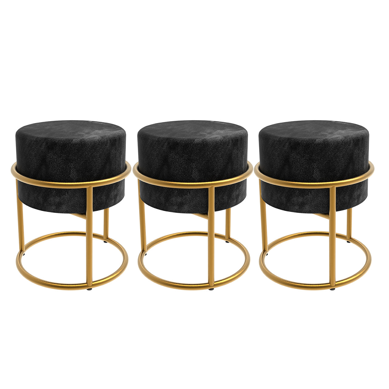 Kit 3 Puff Banqueta de ferro Dourado para Sala e Quarto Modenro