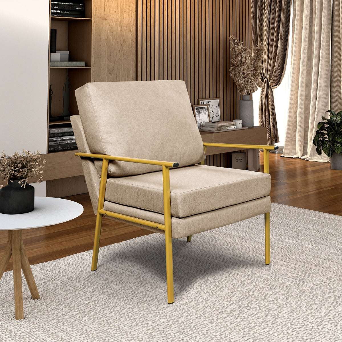 Poltrona Mona Iron Design Elegante em Ferro Linho de Alto Padrão