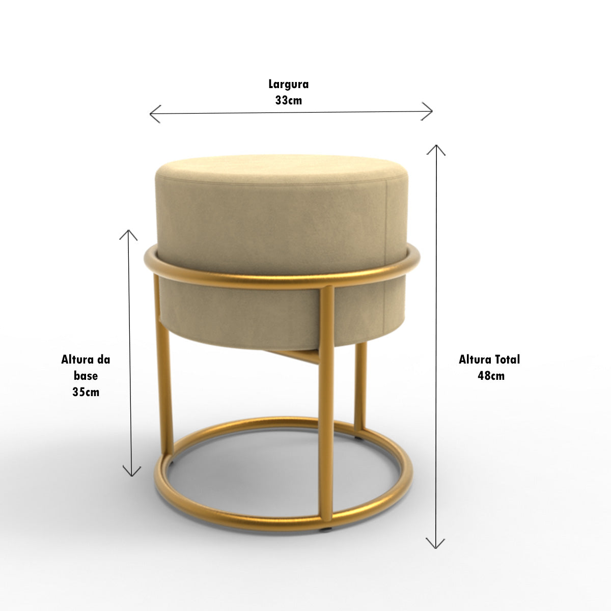 Kit Puff Banqueta de ferro para Sala de Estar e Recepção Dourado