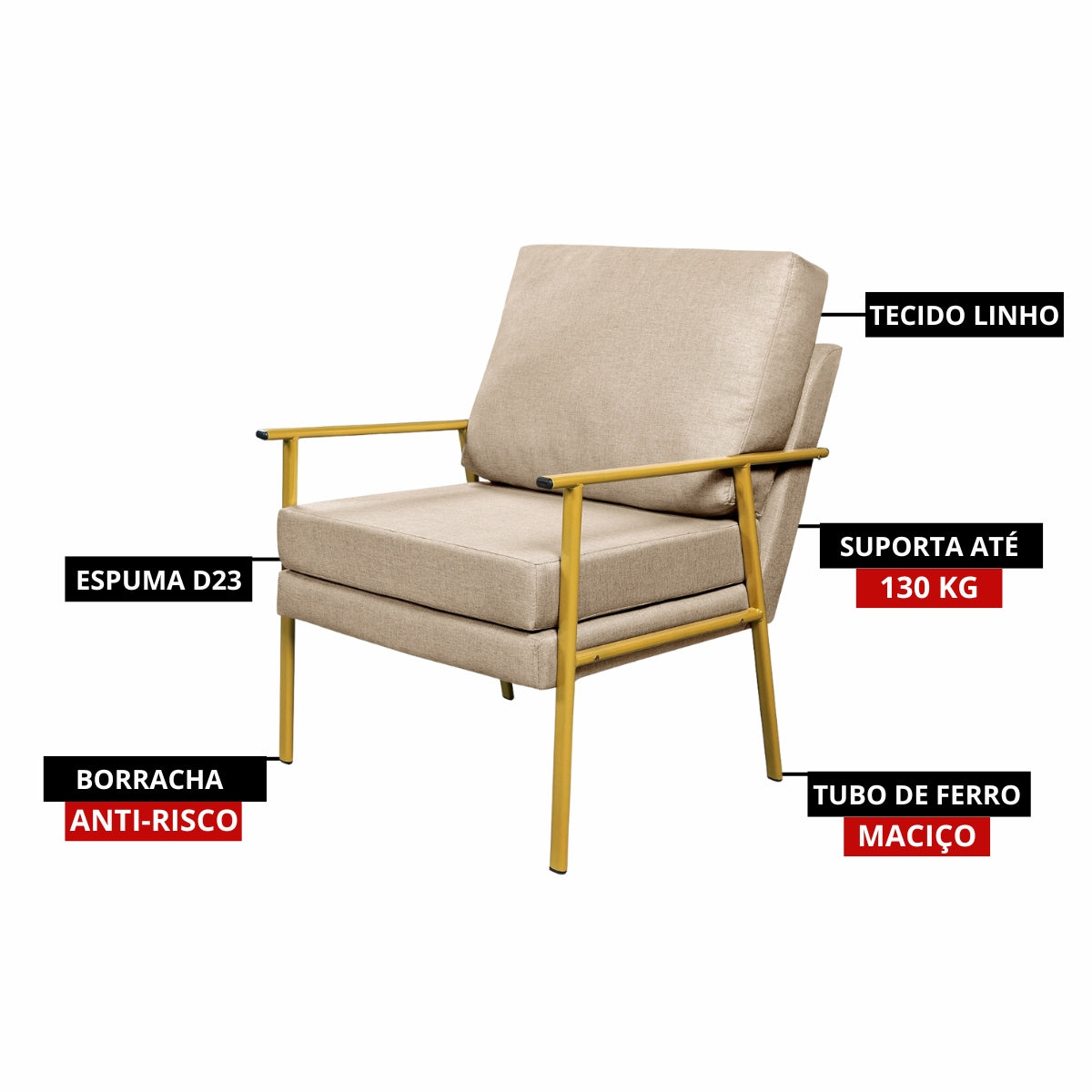 Poltrona Mona Iron Design Elegante em Ferro Linho de Alto Padrão