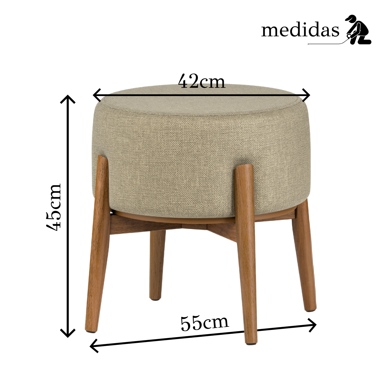 Puff Dual em Linho Cinza e Madeira Eucalipto - 1 Und