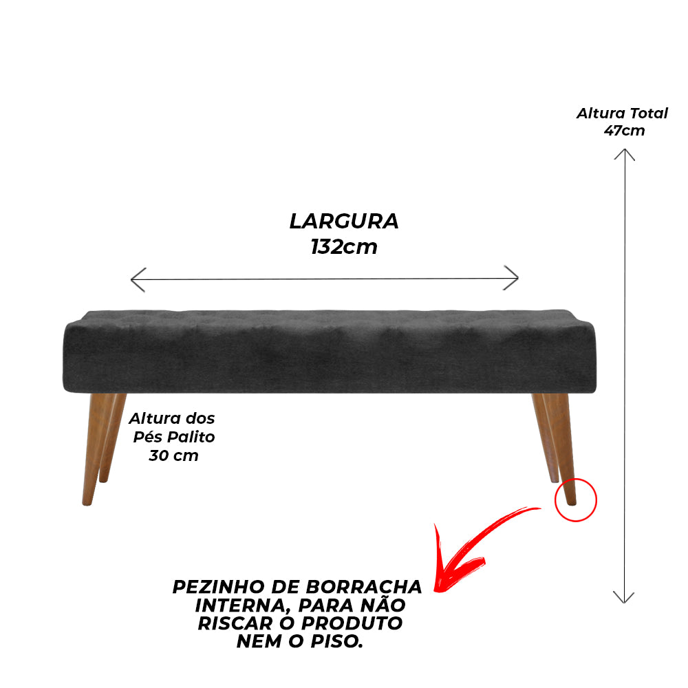 Puff Recamier Capitone Decorativo Casal 132 Cm Para Quarto Em Eucalipto
