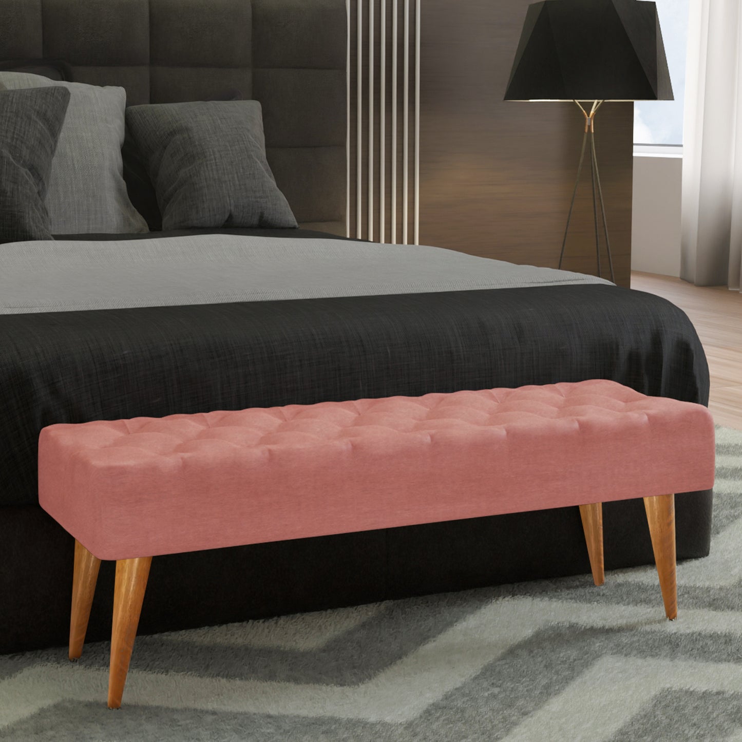 Puff Recamier Capitone Decorativo Casal 132 Cm Para Quarto Em Eucalipto