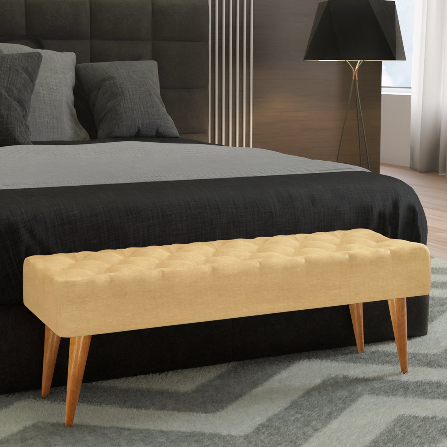 Puff Recamier Capitone Decorativo Casal 132 Cm Para Quarto Em Eucalipto