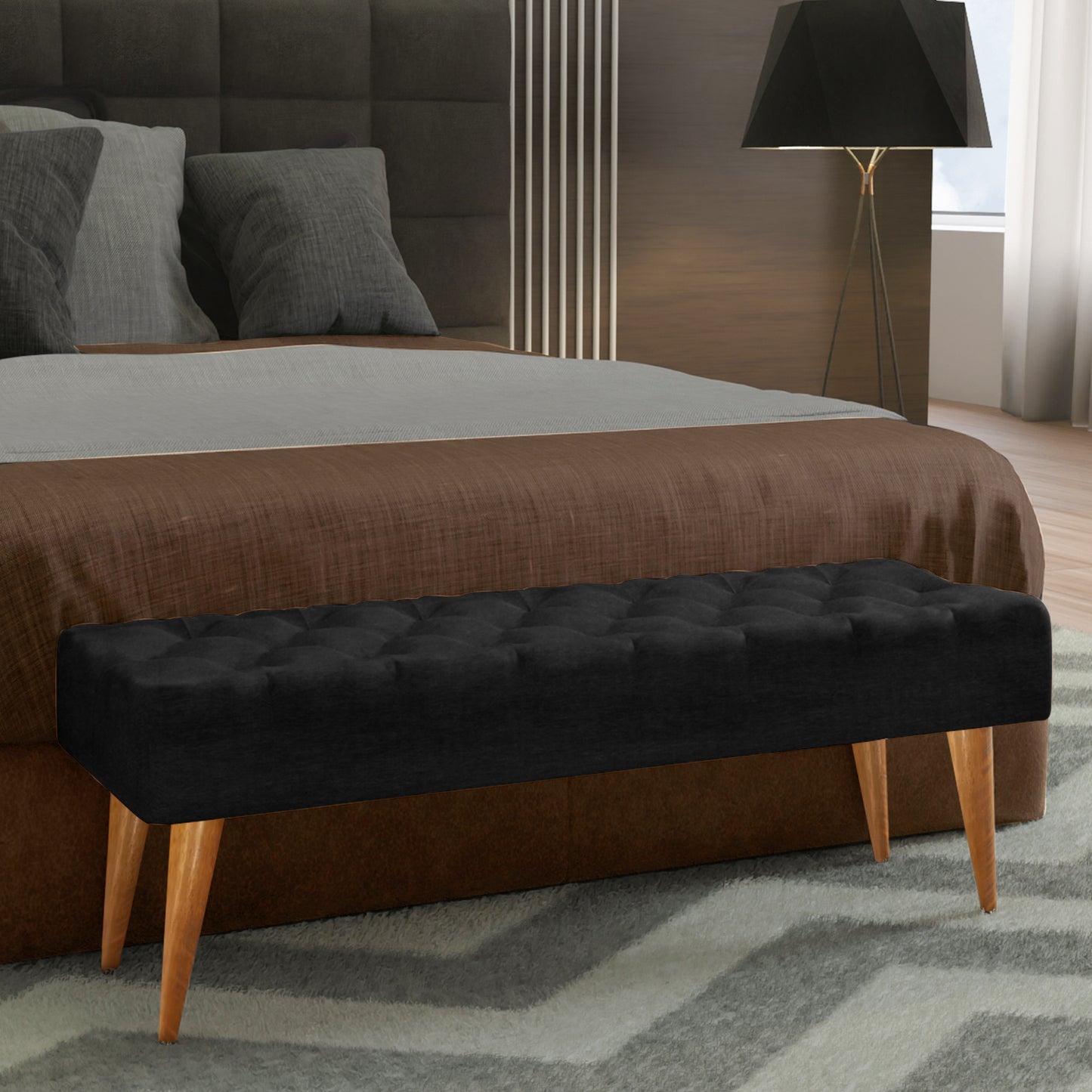 Puff Recamier Capitone Decorativo Casal 132 Cm Para Quarto Em Eucalipto