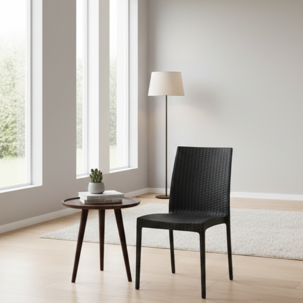 Cadeira Rattan Moderna - Preto / 1 Und