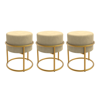 Kit 3 Puff Banqueta de ferro Dourado para Sala e Quarto Modenro