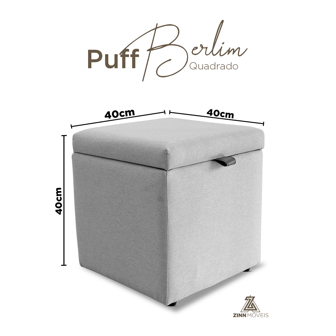 Puff Berlim Moderno com Armazenamento Quadrado- Cinza