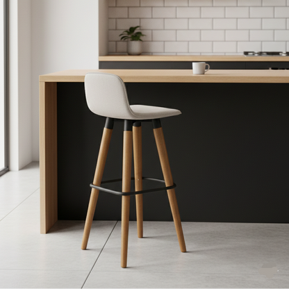 Banqueta Alta Linea em Linho de Luxo - Palha / Preto / 1 Und