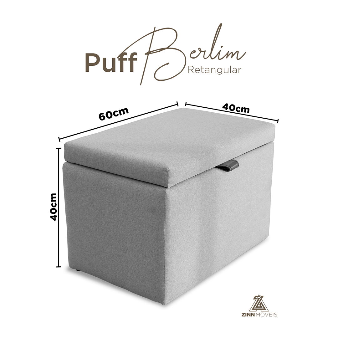Puff Berlim Moderno com Armazenamento Grande - Cinza