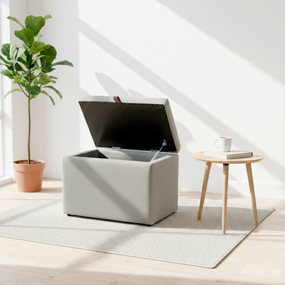 Puff Berlim Moderno com Armazenamento Grande - Cinza