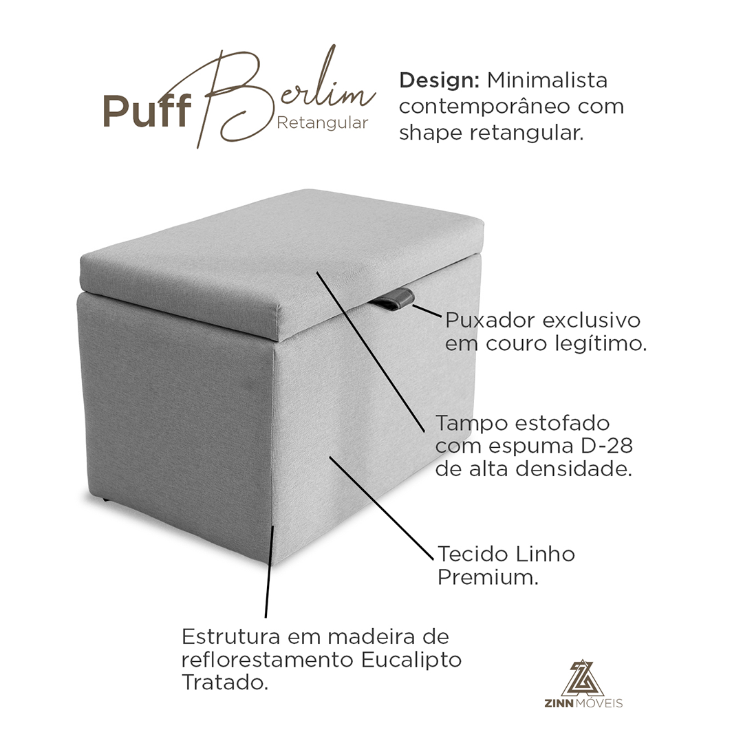 Puff Berlim Moderno com Armazenamento Grande - Cinza
