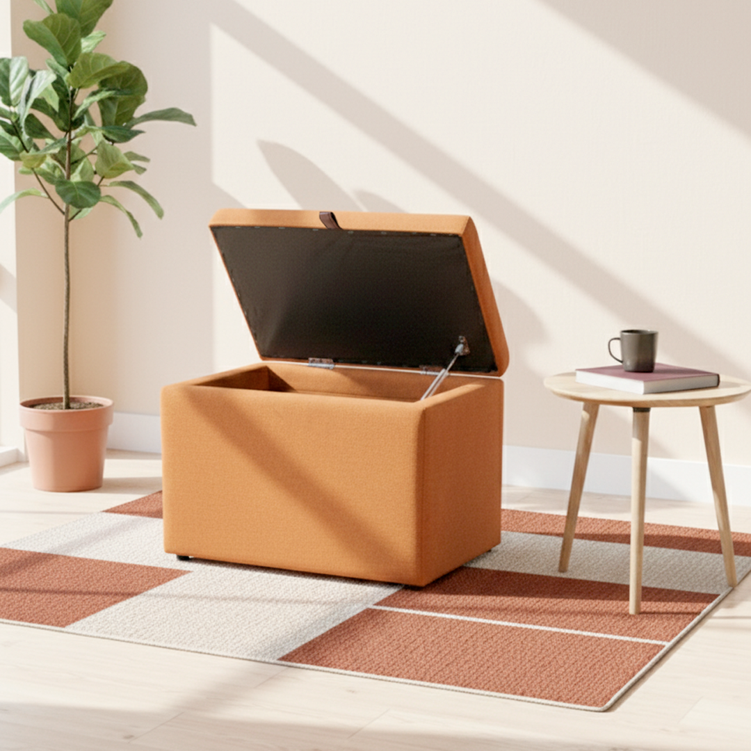 Puff Berlim Moderno com Armazenamento Retangular - TerraCota