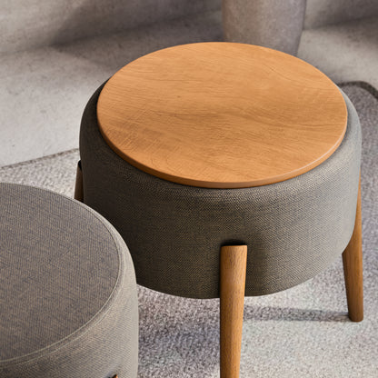 Puff Dual em Linho Chumbo e Madeira Eucalipto - 1 Und