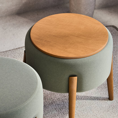 Puff Dual em Linho Verde e Madeira Eucalipto - 1 Und