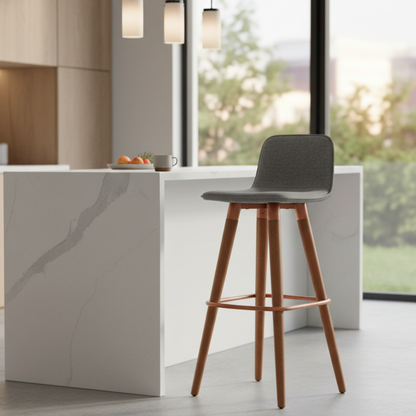 Banqueta Alta Linea em Linho de Luxo - Cinza / Bronze / 1 Und