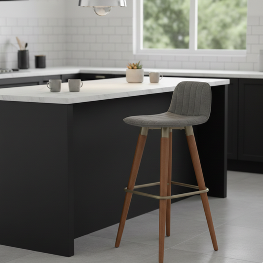 Banqueta Alta Linea em Linho de Luxo - Cinza / Champagne / 1 Und