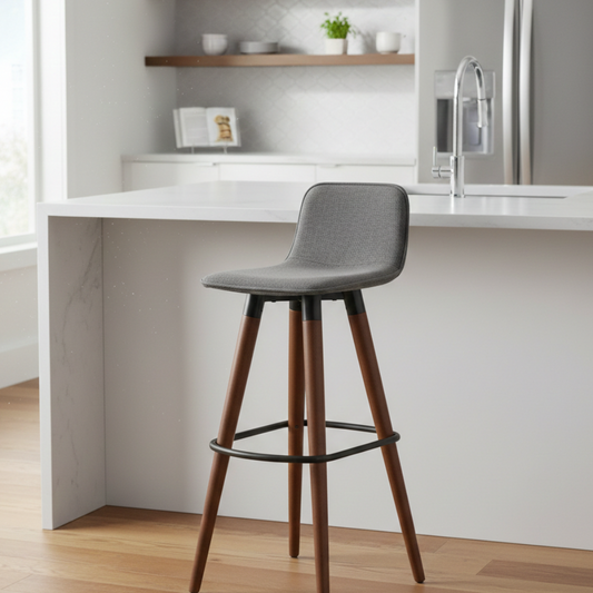 Banqueta Alta Linea em Linho de Luxo - Cinza / Preto / 1 Und