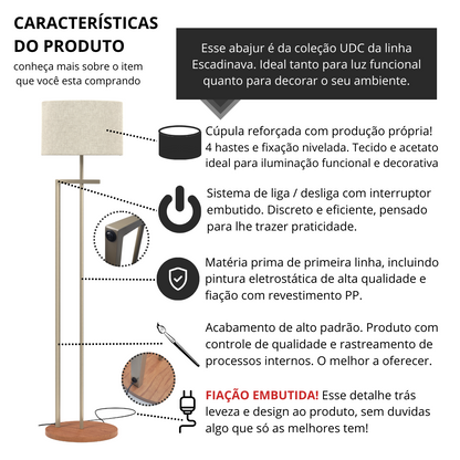 Luminária Indústrial de Chão Salone de Luxo - Bege / Champagne
