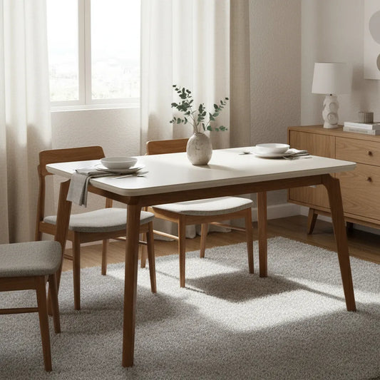 Conjunto Mesa Jade 1,20m Com 4 Cadeiras Jantar Rubi Madeira Bege Linho