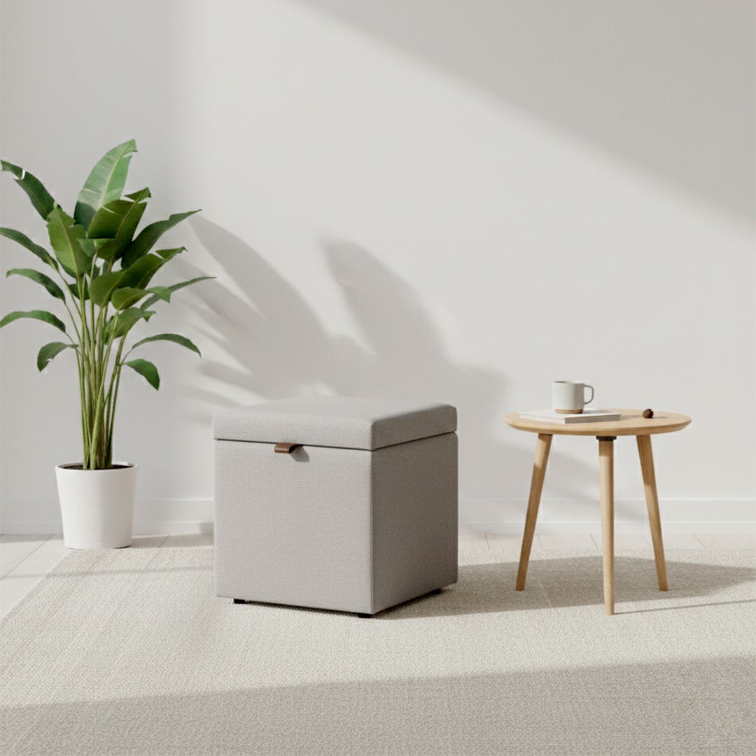 Puff Berlim Moderno com Armazenamento Quadrado- Cinza