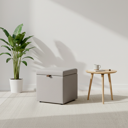 Puff Berlim Moderno com Armazenamento Quadrado- Cinza