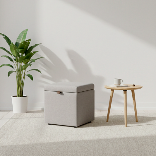 Puff Berlim Moderno com Armazenamento Quadrado- Cinza