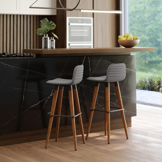 Kit 2 Banquetas Alta Linea em Linho de Luxo - Cinza / Preto