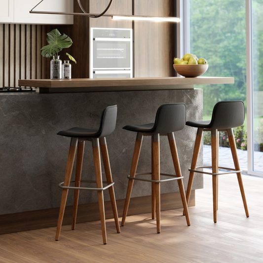 Kit 3 Banquetas Alta Linea em Linho de Luxo - Preto / Champagne