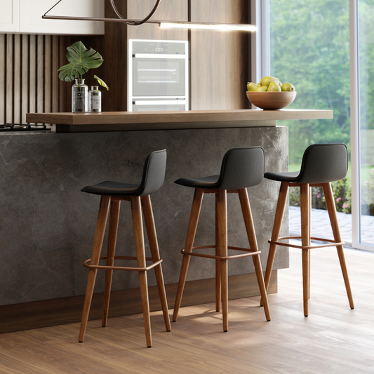 Kit 3 Banquetas Alta Linea em Linho de Luxo - Preto / Bronze
