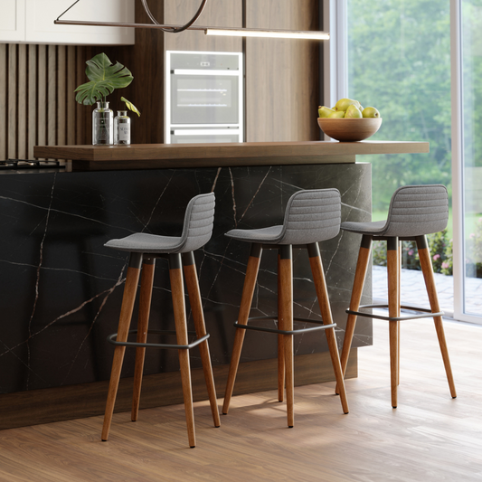 Kit 3 Banquetas Alta Linea em Linho de Luxo - Cinza / Preto