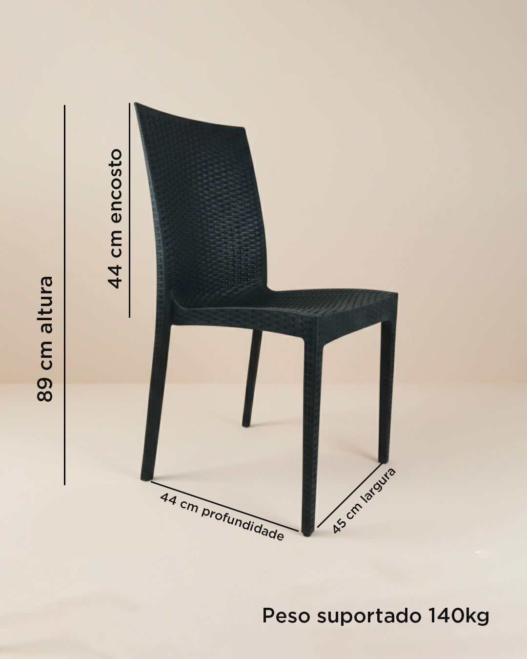 Cadeira Rattan Moderna - Preto / 1 Und