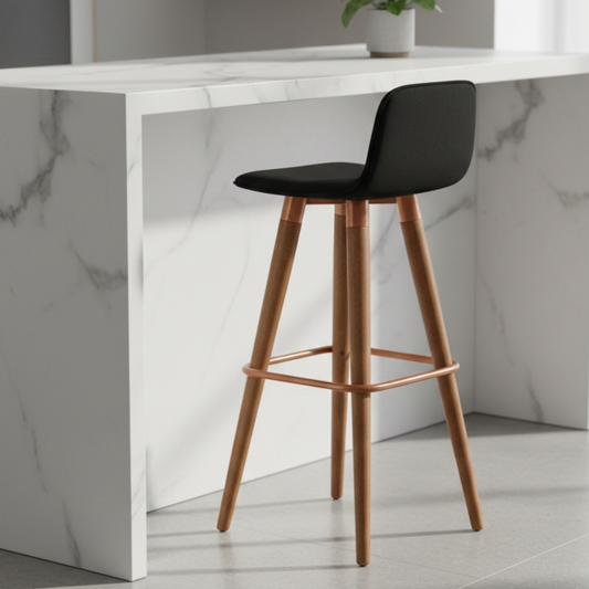 Banqueta Alta Linea em Linho de Luxo - Preto / Bronze / 1 Und