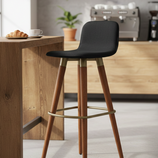 Banqueta Alta Linea em Linho de Luxo - Preto / Champagne / 1 Und