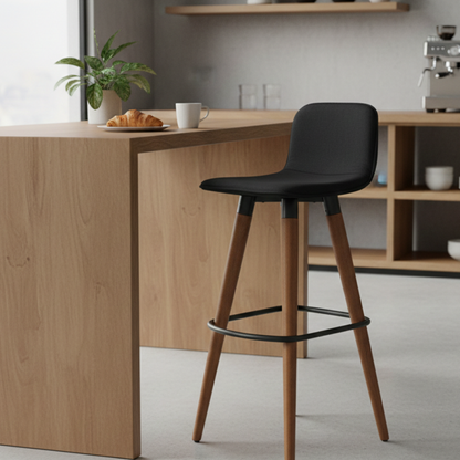 Banqueta Alta Linea em Linho de Luxo - Preto / Preto / 1 Und