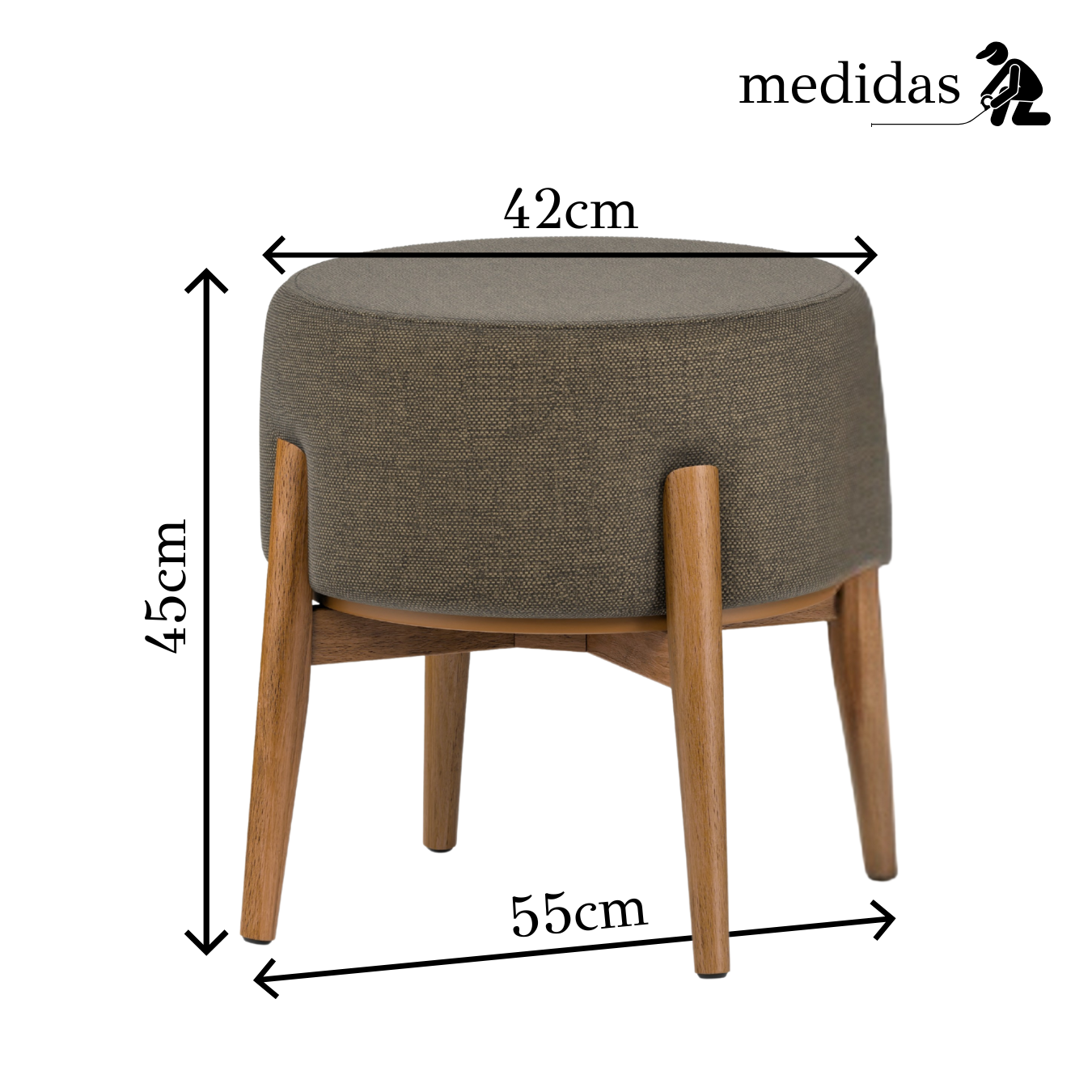 Puff Dual em Linho Chumbo e Madeira Eucalipto - 1 Und