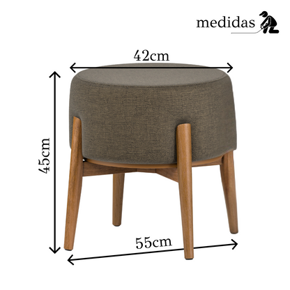 Puff Dual em Linho Chumbo e Madeira Eucalipto - 1 Und