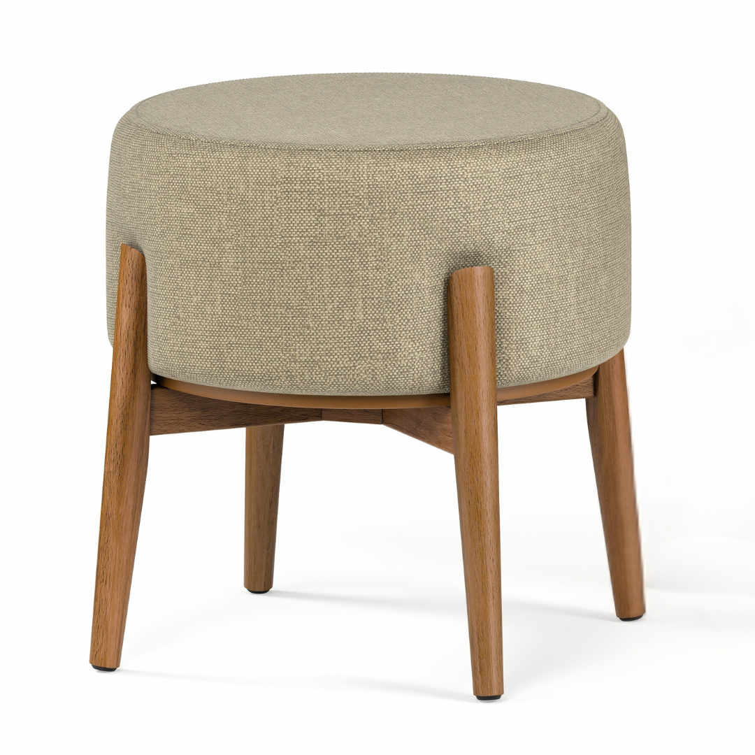 Puff Dual em Linho Cinza e Madeira Eucalipto - 1 Und