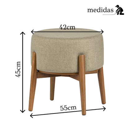 Puff Dual em Linho Cinza e Madeira Eucalipto - 1 Und