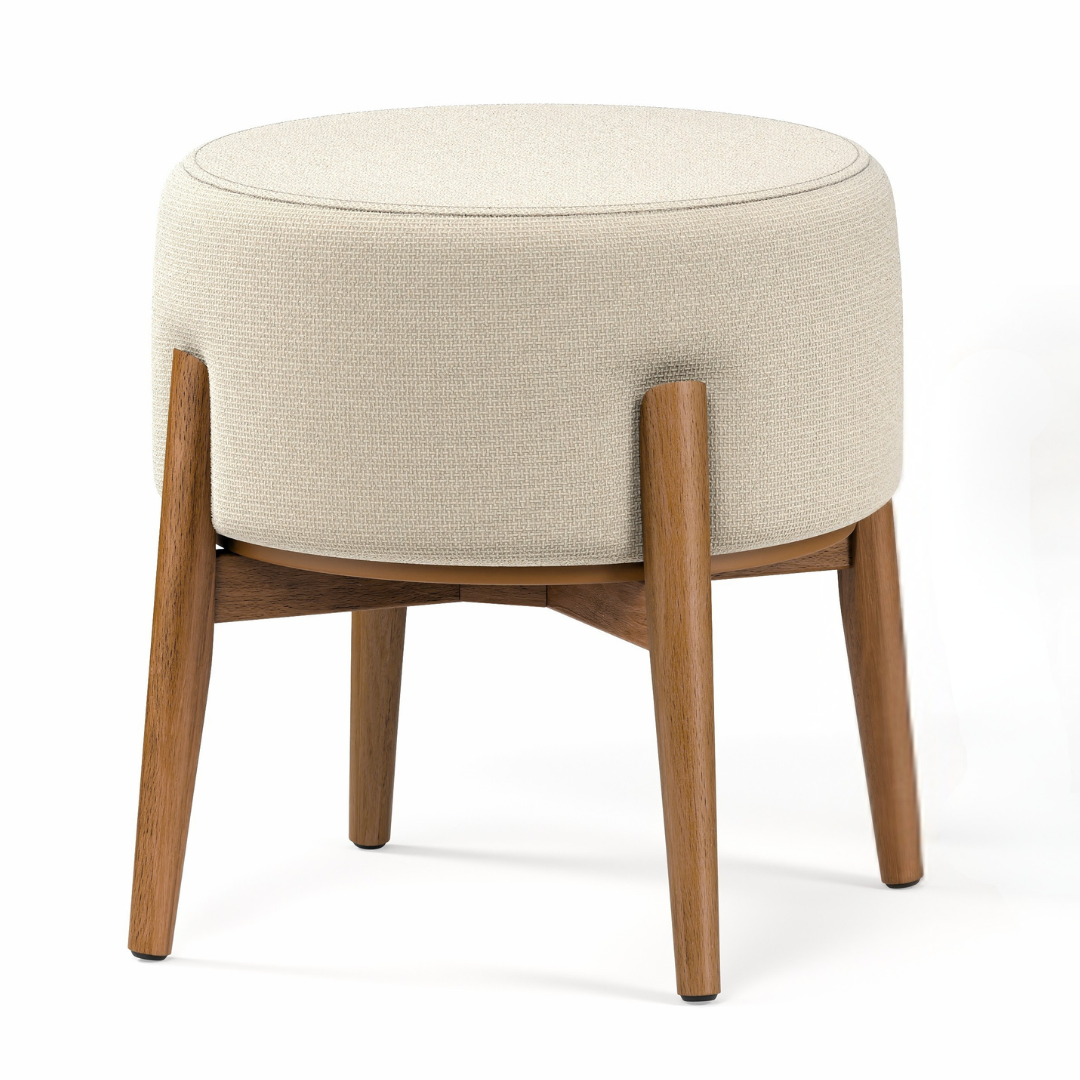 Puff Dual em Linho Palha e Madeira Eucalipto - 1 Und