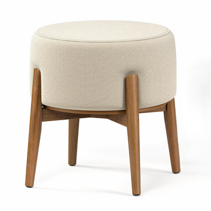 Puff Dual em Linho Palha e Madeira Eucalipto - 1 Und