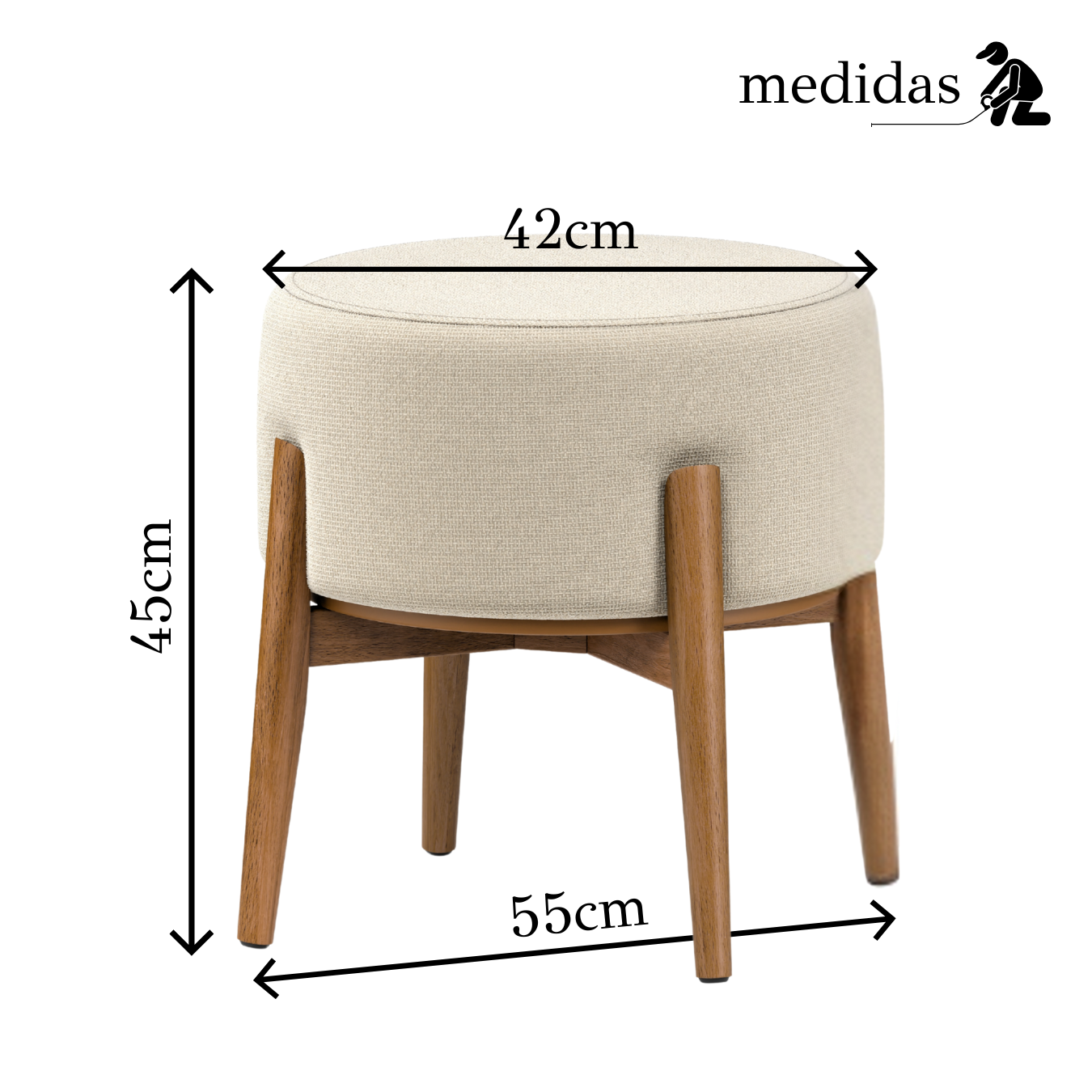 Puff Dual em Linho Palha e Madeira Eucalipto - 1 Und