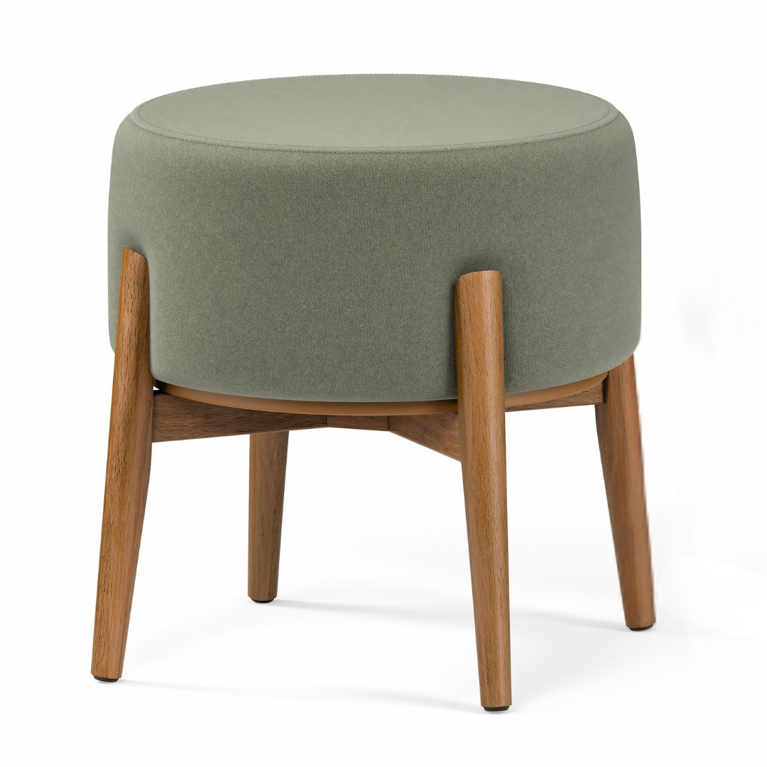 Puff Dual em Linho Verde e Madeira Eucalipto - 1 Und