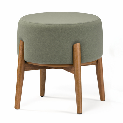 Puff Dual em Linho Verde e Madeira Eucalipto - 1 Und