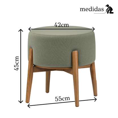 Puff Dual em Linho Verde e Madeira Eucalipto - 1 Und