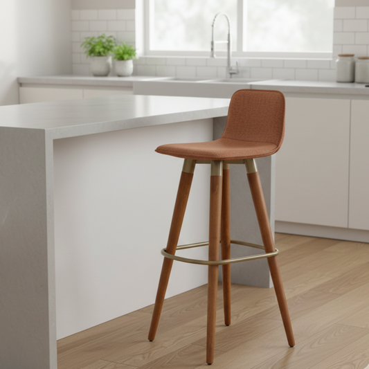 Banqueta Alta Linea em Linho de Luxo - TerraCota / Champagne / 1 Und