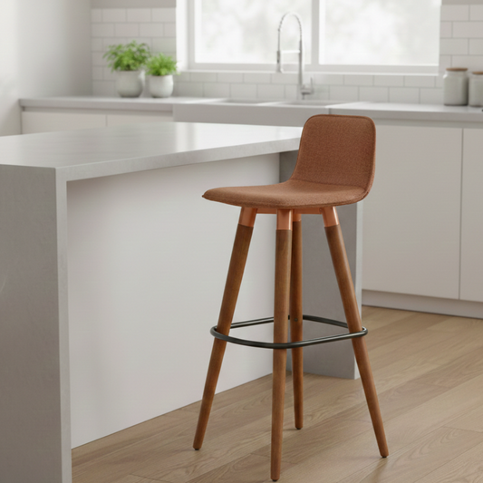 Banqueta Alta Linea em Linho de Luxo - TerraCota / Preto / 1 Und